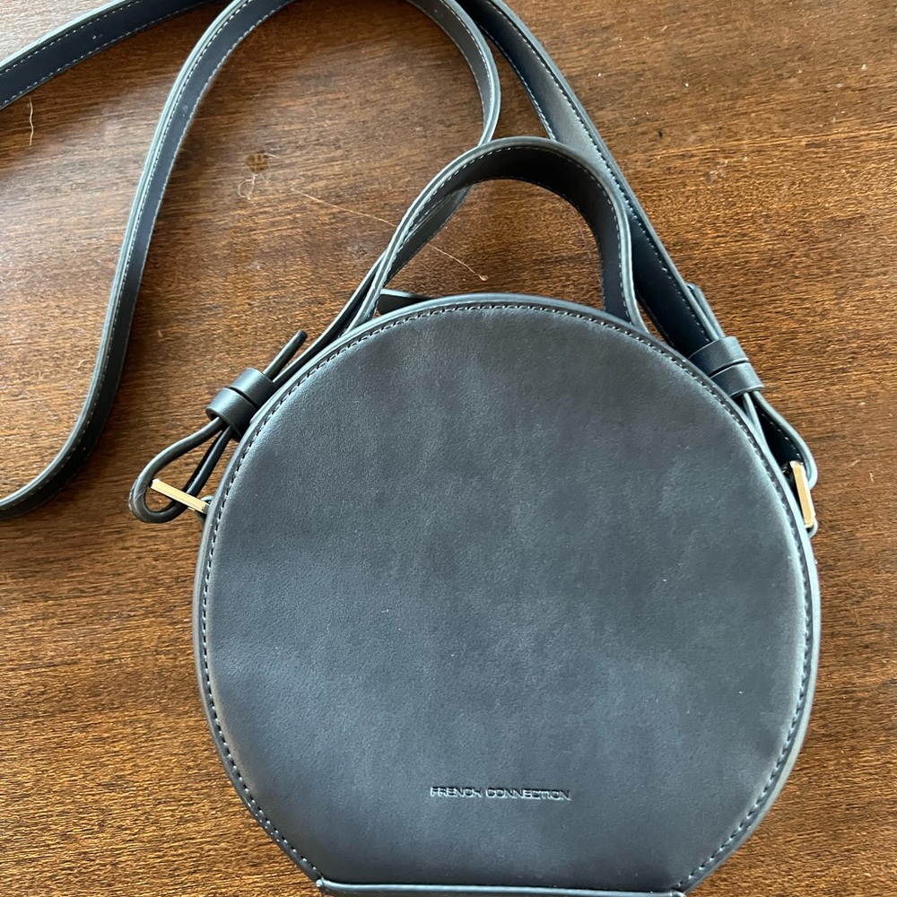 French Connection Navy Round Crossbody Bag. 7”x 7”